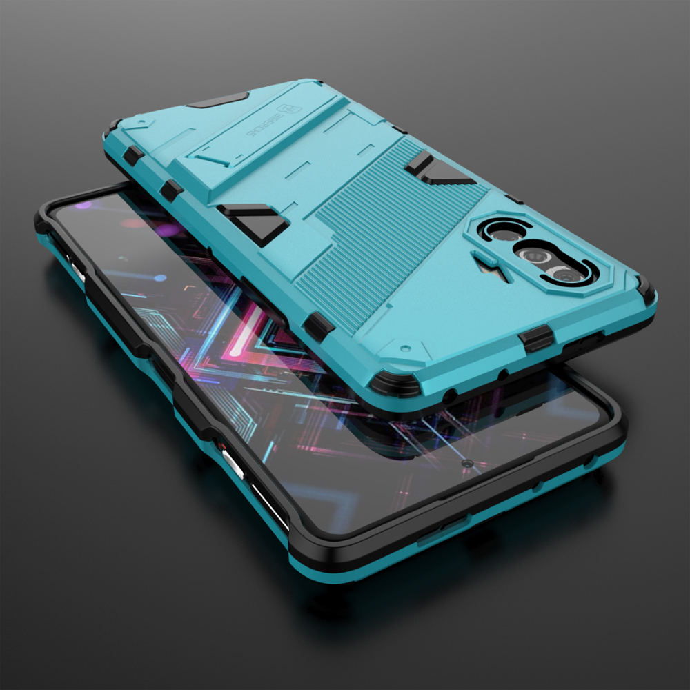 Armadura a prueba de golpes resistente TPU parachoques Fundas cubierta para Xiaomi Poco F3 GT Redmi K40 K 40 Gaming funda PC soporte Coque carcasa: Aluminio / Azul cielo