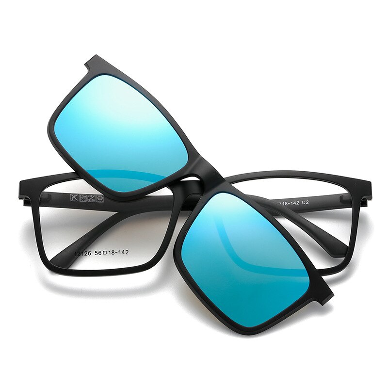 Gafas para miopía con montura para hombre y mujer, lentes de sol polarizadas de absorción magnética con espejo de manga con 5 Clip, cuadradas y grandes