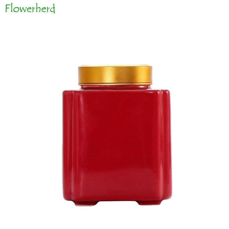 Ceramic Porcelain Tea Caddy Teaware Tea Container Square Sealed Waking Tea Can Household Tea Packaging Caddy Tea Storage