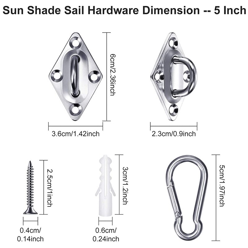 80Pcs Sun Shade Sail Hardware Kit Stainless Steel Triple-Cornered Sun Shade Sail Installation(5 Inch)