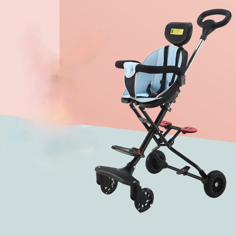 Poussette haute pour bébé, pliable, légère, à quatre roues, voiture de voyage: Blue Stroller1-3