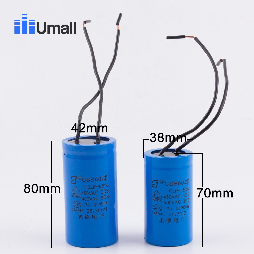 CBB60 6uf running motor start capacitor 450V 50 60Hz electric machine repair parts suitable for all kinds of household appliance
