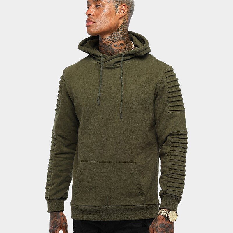 Herfst/Winter Geplooide Effen Kleur Hoodie Run Sport Trend Trui Lange Mouwen Losse Casual Sueter Hombre con Capucha: XXL / green