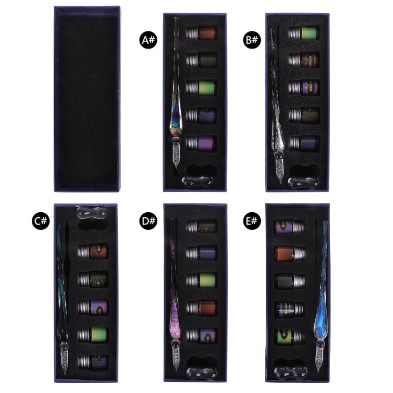 1 Set Crystal Star Sky Glass Ink Pen Glass Dip Pen For Writing Fountain Pen Set with Box
