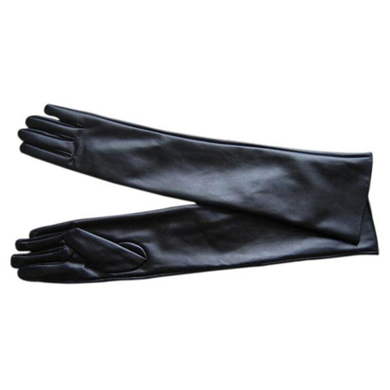 Guantes largos de invierno para mujer, cálidos dedos forrados, piel sintética, guante hasta el codo, Feamle, Negro, Rojo, resistente al agua: Black / XL