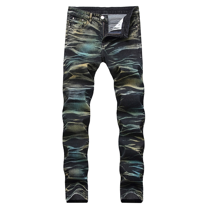 Mannen Gekleurde Stropdas En Dye Slanke Jeans Trendy Plus Size Geschilderd Denim Broek