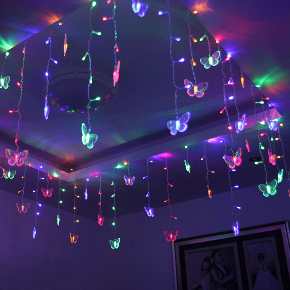 Kerstboom Opknoping Led Vlinder String Light Waterdicht Gordijn Kerstvakantie 48Pcs Led String Lights Decoratie Lampen