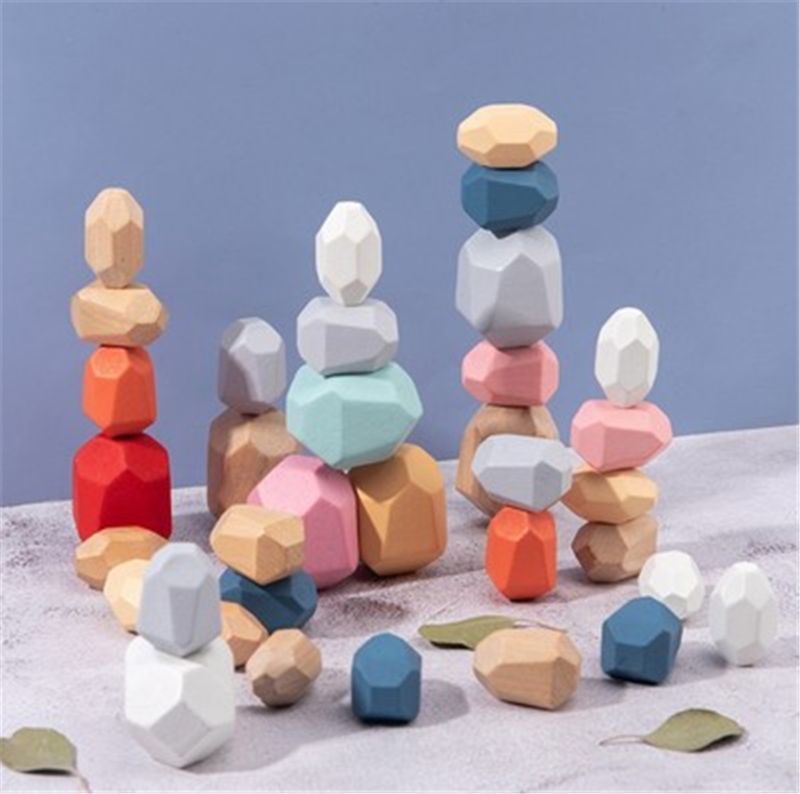 DIY Color Wooden Stone Building Block Educational Toy Nordic Style Stacking Game Wooden Toy