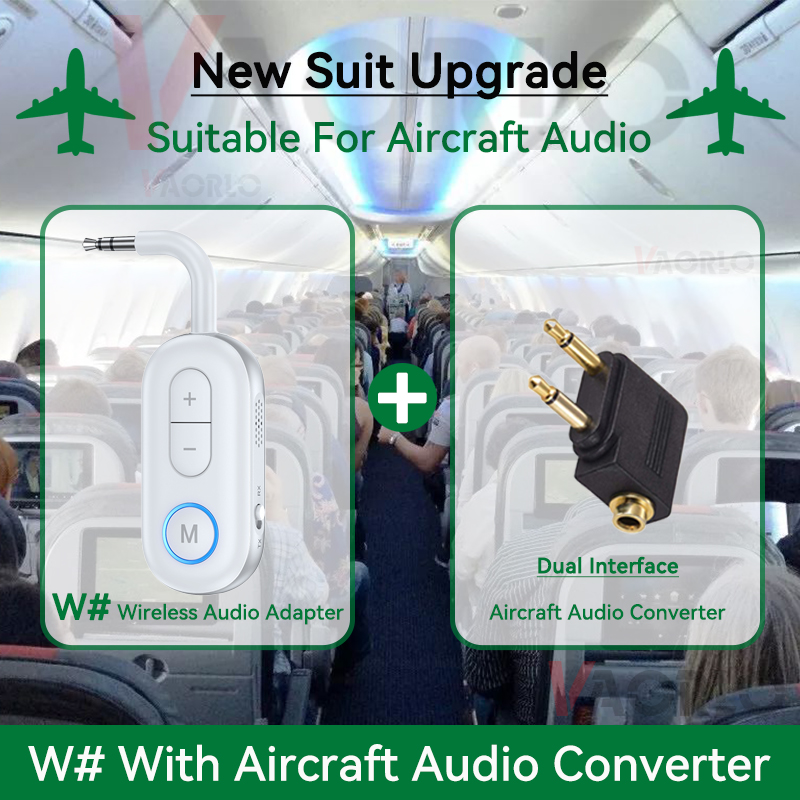 VAORLO 2 en 1 Bluetooth 5.3 Transmisor Receptor de Audio 3.5MM AUX Hifi Estéreo Adaptador Inalámbrico de Música con Micrófono para Coche Avión TV PC Auriculares Altavoz