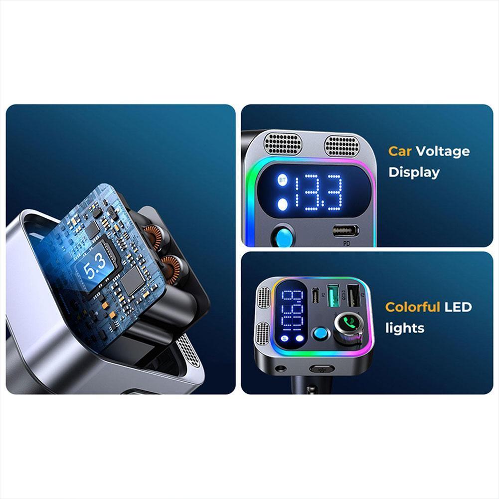 48W Bluetooth 5.3 FM Transmitter For Car Stronger Dual Mics Deep Bass Sound PD&QC3.0 Car Charger Bt Adapter Fm Transmitter