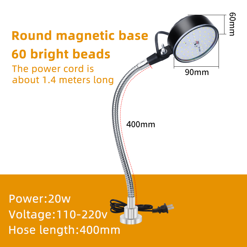 LED CNC atelier lampe de travail tour lumière industrielle 12/20W 110-220V Flexible col de cygne lampe à Base magnétique pour établi: Jaune chaud