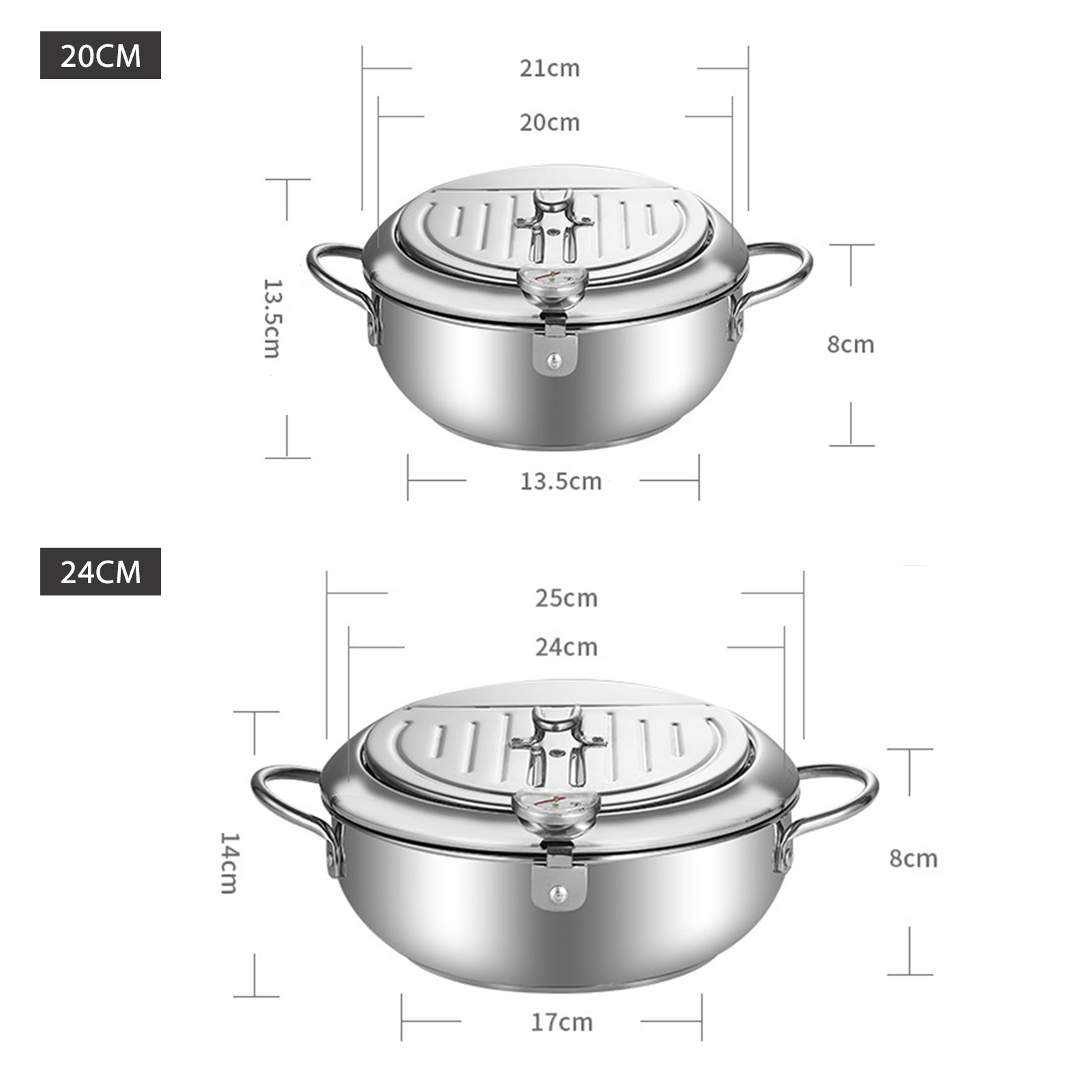 Japanse Frituurpot 201 Roestvrijstalen Keuken Tempura Friteuse Pan Temperatuurregeling Gebakken Pot Keukenaccessoires 20/24Cm: <15cm