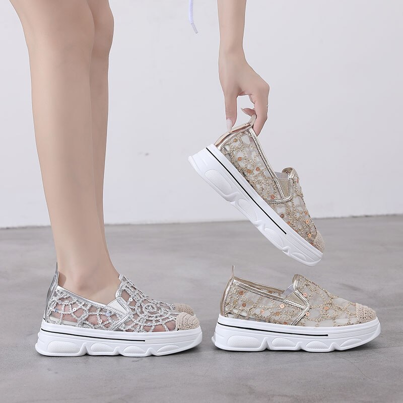 Tenis Feminino Women Tennis Shoes Gold Silver Non-slip Jogging Athletic Fitness Trainers Sneakers