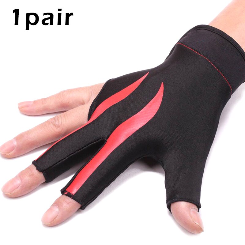 Gants de queue de billard ouverts, 1 paire, 3 doigts, antidérapants, absorbant la sueur, SEC88: Rouge