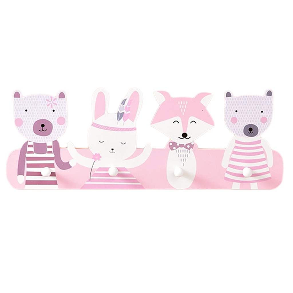 Jolis cintres muraux en bois de dessin animé | 4 crochets adhésifs, crochet de décoration de chambre d'enfant pour manteau de serviette, sacs de clés