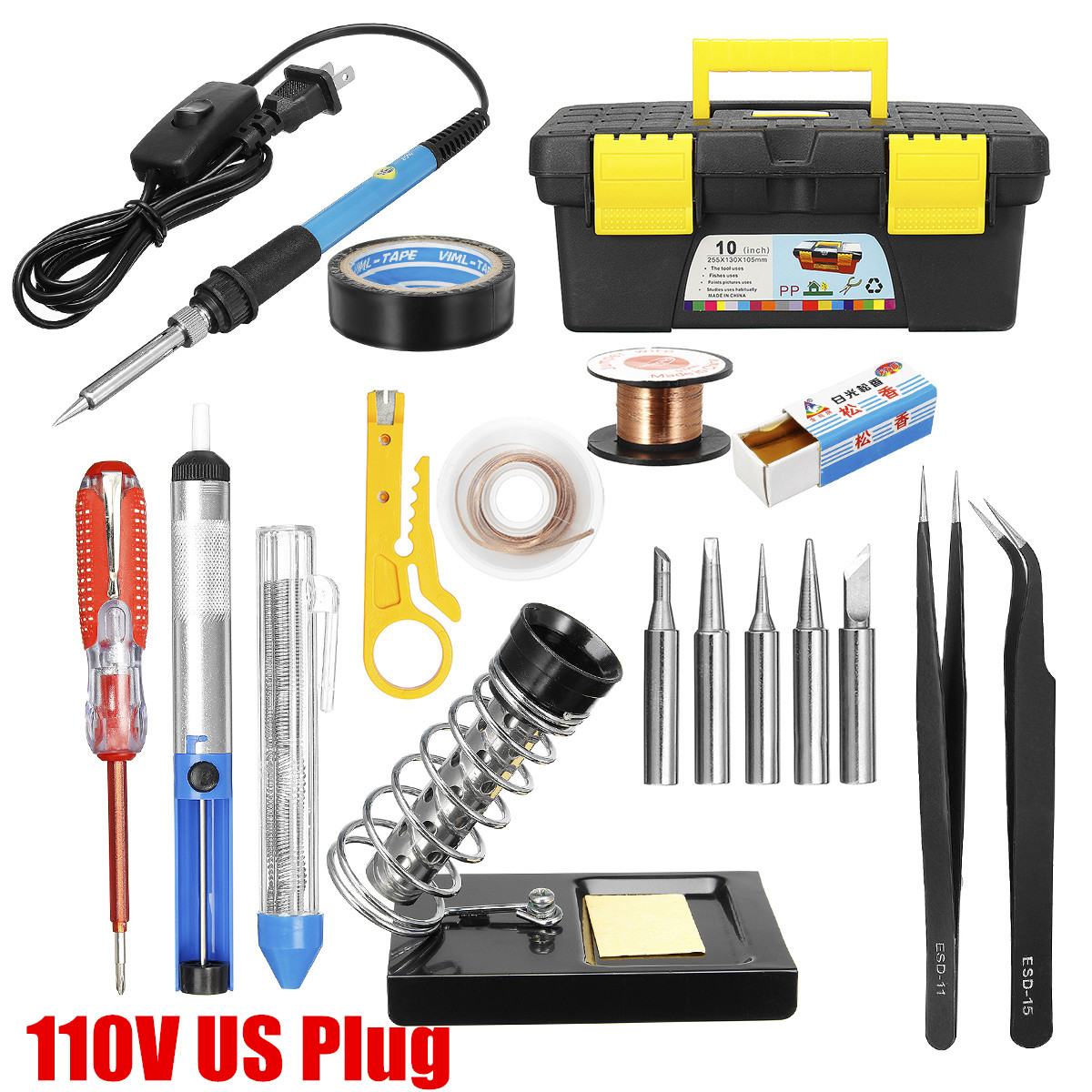 17PCS/Set 60W 110V 220V Soldering Iron Kit Electric Adjustable Temperature Soldering Iron With Soldering Iron Tips Stand Tools