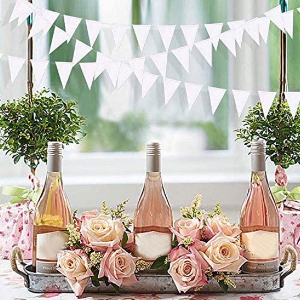 White Triangle Flags Banners White Paper Pennant Garlands For Wedding Baby Bridal Shower Birthday Bachelorette Party Decorations