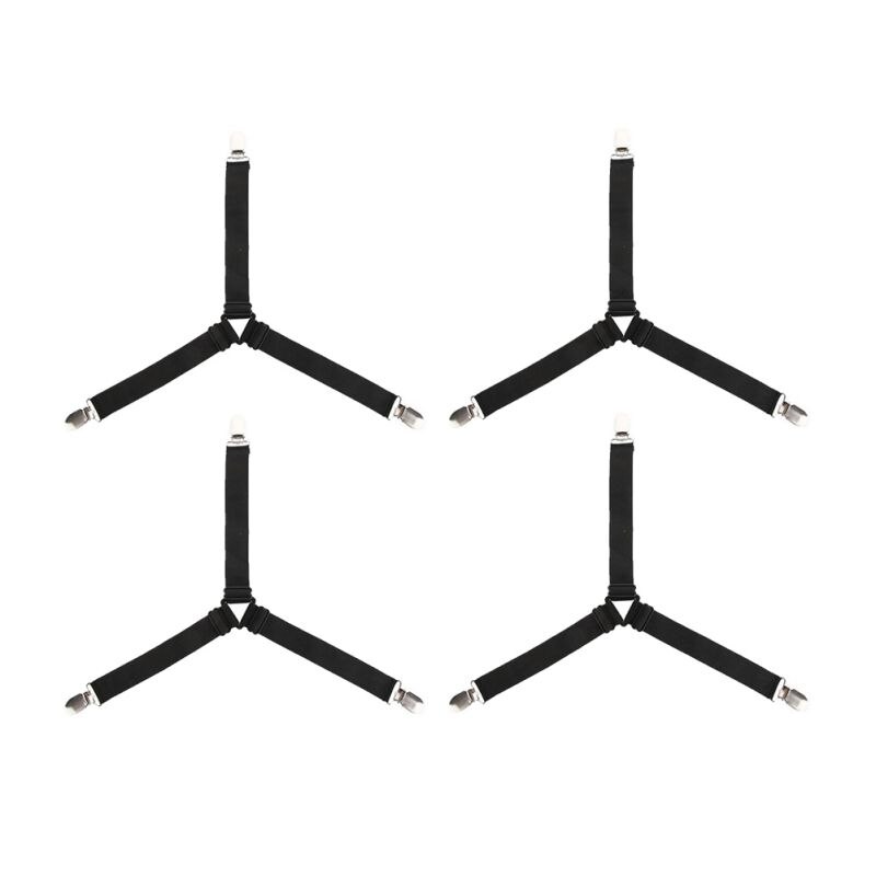 4 pièces/ensemble coin réglable élastique lit porte-feuille attache de matelas attaches couverture couvertures pinces feuille sangle de maintien: Black