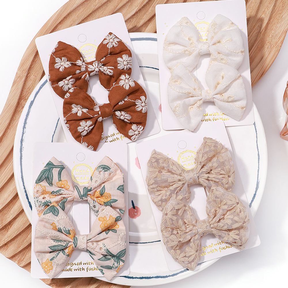 2 unids/set de pinzas para el cabello con lazos bordados, horquillas sólidas para niñas, pasadores de algodón hechos a mano, pasador de pelo de mariposa para niños, sombreros coreanos