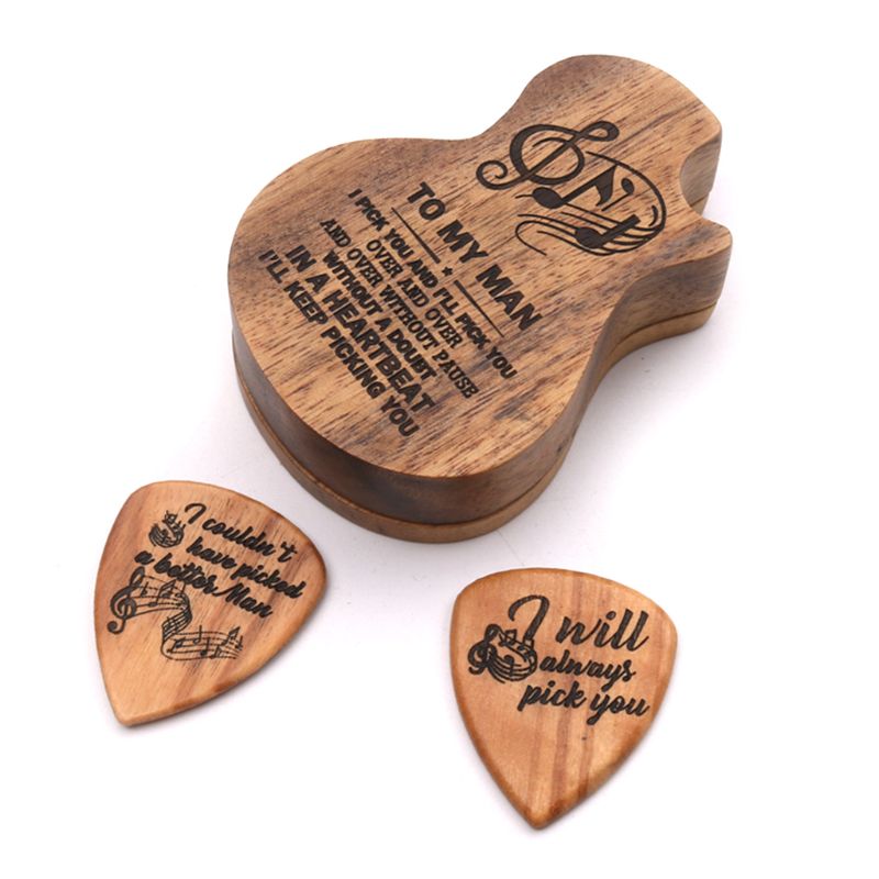 3 Stks/set Handgemaakte Houten Gitaar Pick Doos En Picks Peddels Voor Gitarist Muziek Liefhebbers: Default Title