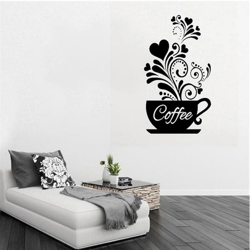 Flower vine coffee cup wall sticker for Cafe restaurant decoration Decals wallpaper Hand carved kitchen stickers