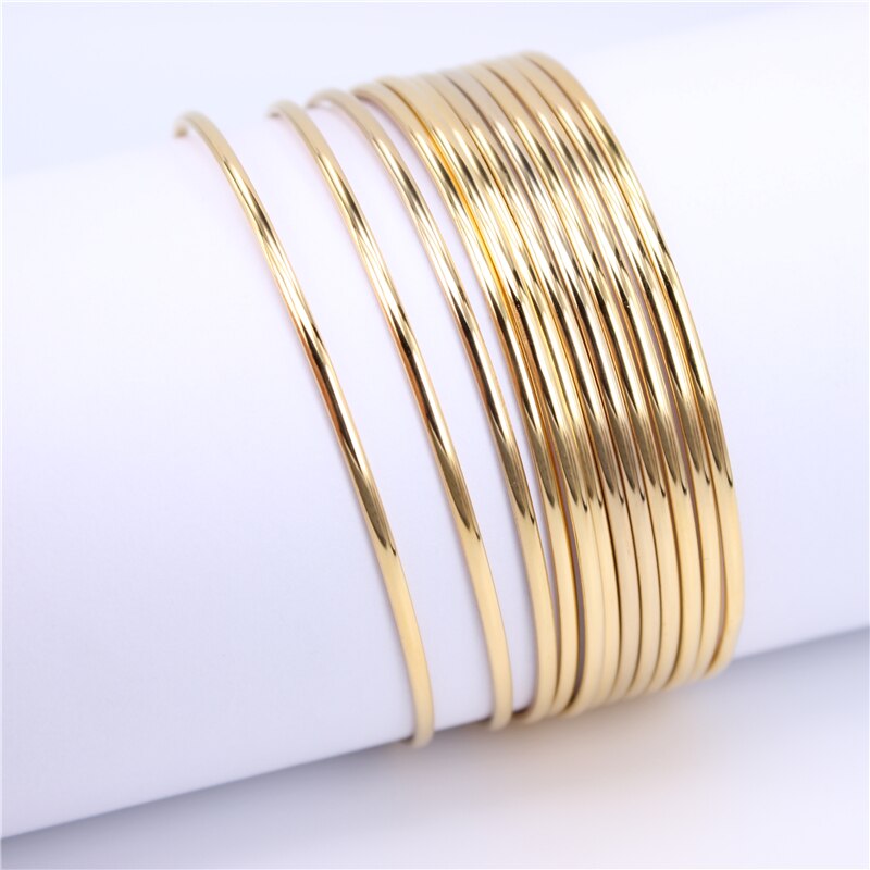 12 stykker/sæt guldfarve 316l rustfrit stål smykker armbånd og armbånd til kvinder armbånd smykker  sz019: Guldfarve 2mm 12 stk