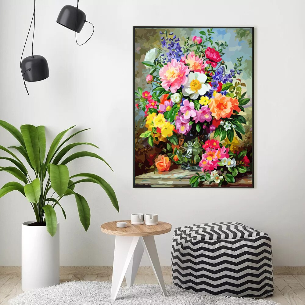 HUACAN Picture By Numbers Kits Flower Dawing On Canvas HandPainted Painting Art DIY Home Decoration