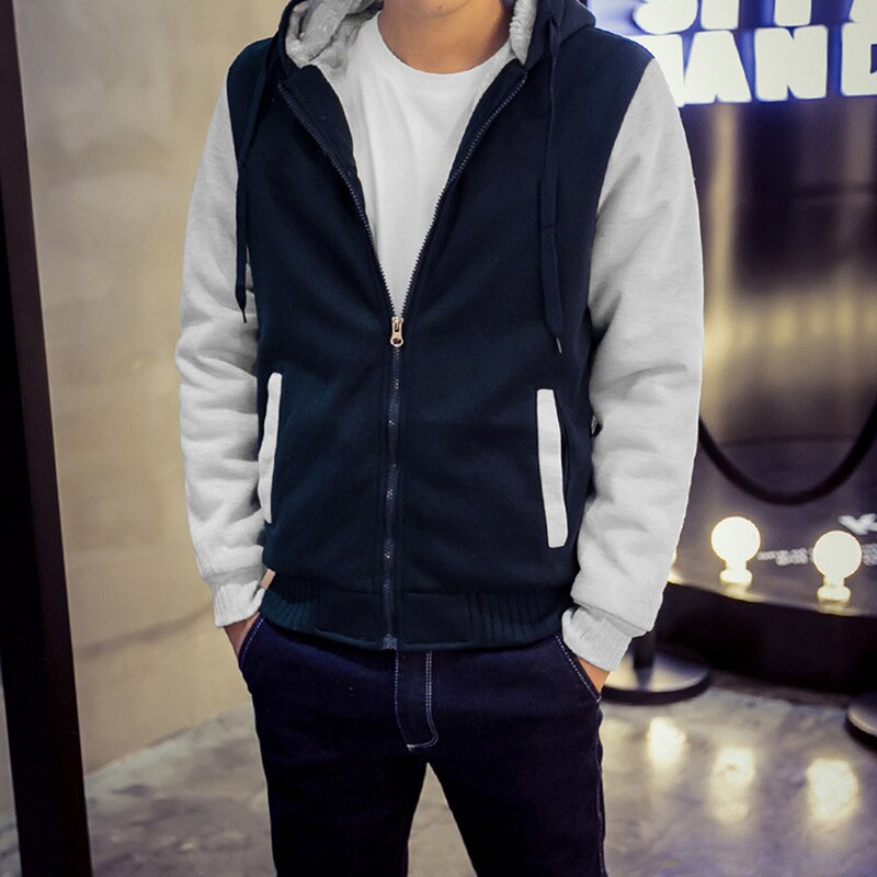 Sudaderas con capucha de béisbol para hombre, otoño con cremallera para hombre, sudaderas con capucha casuales de retales para monopatín, abrigo de manga larga con capucha cálido para invierno