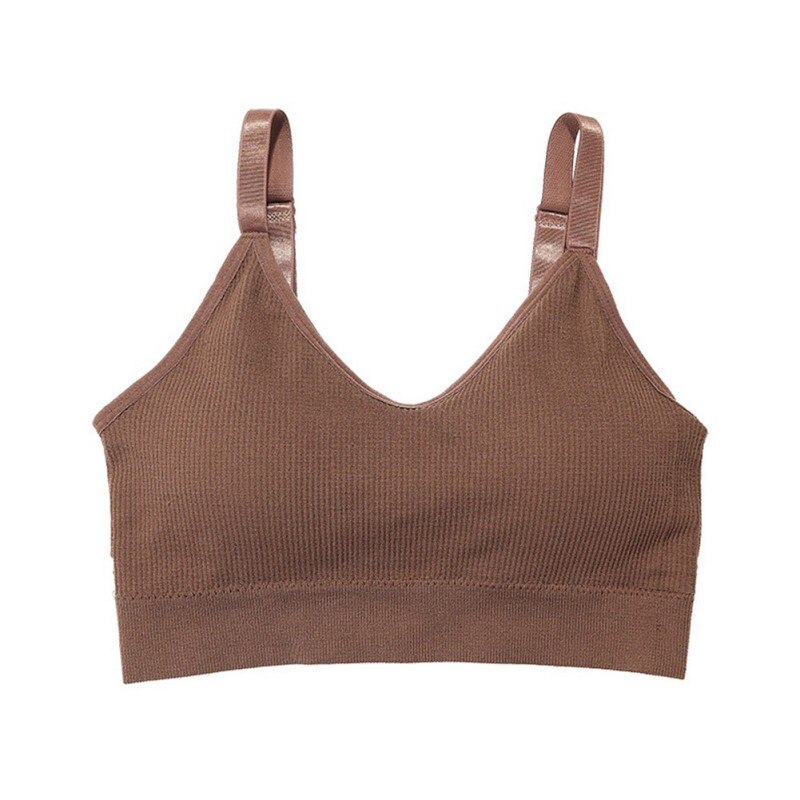 Seamless Sports Bra Female Sexy Fitness Tube Top Bra Comfortable Crop Top Women Push Up Bras: Brown