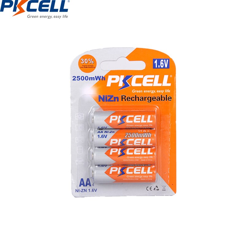 4PC PKCELL AA Battery 1.6V Nickel-Zinc 2500mWh Ni-Zn AA Rechargeable Batteries 2A Battery For flashlight toys