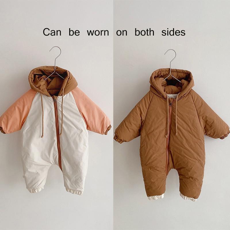 Winter Warme Dicke Kleidung Kleinkind Baby Schneeanzug Junge Mädchen Strampler Doppelseitige Kleinkind Unten Jacke Mit Kapuze Gesamt Outfits: YCM238khaki / 12m