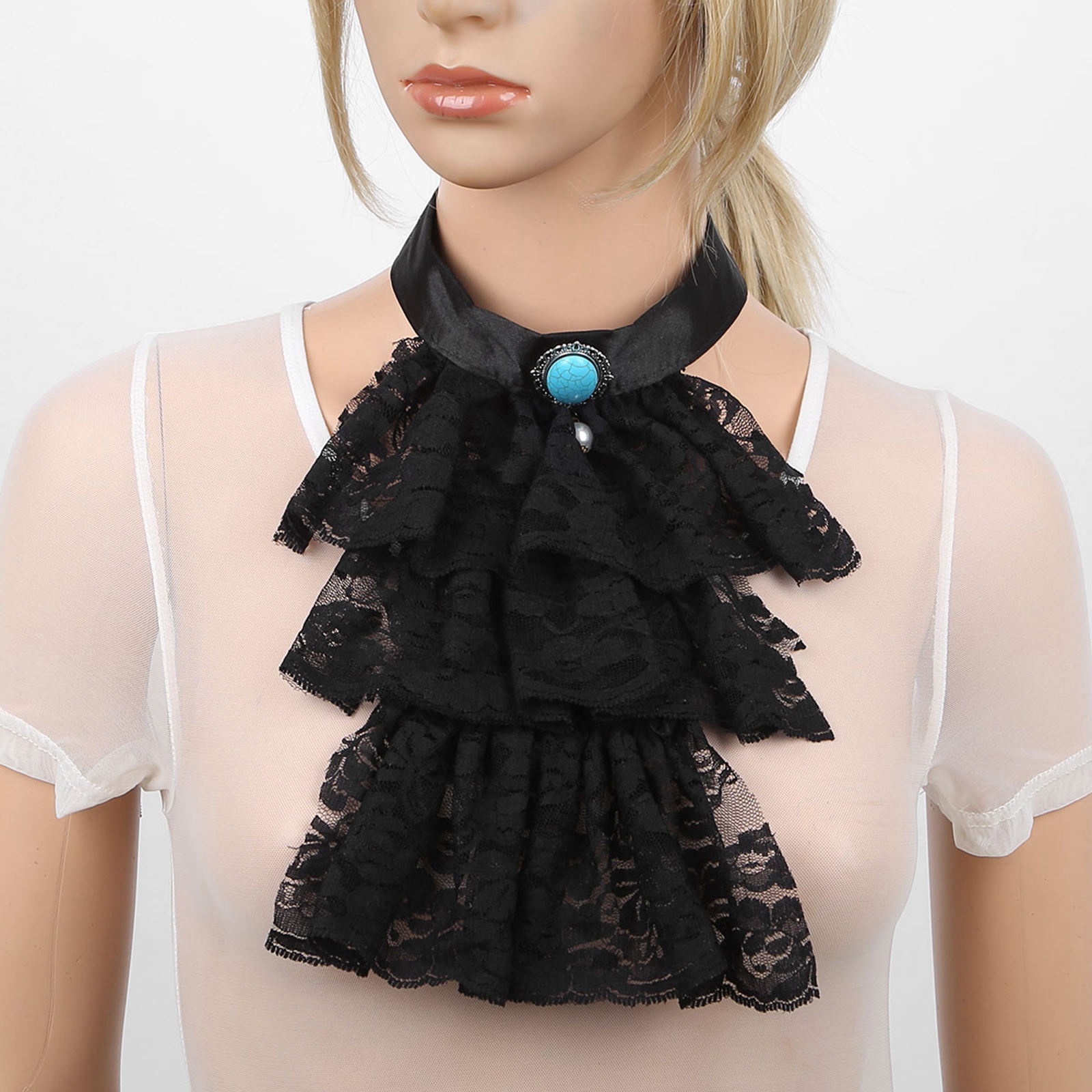 Victorian Lace Neck Gothic Collar Ruffle Tie Mini Cape Lolita Fau