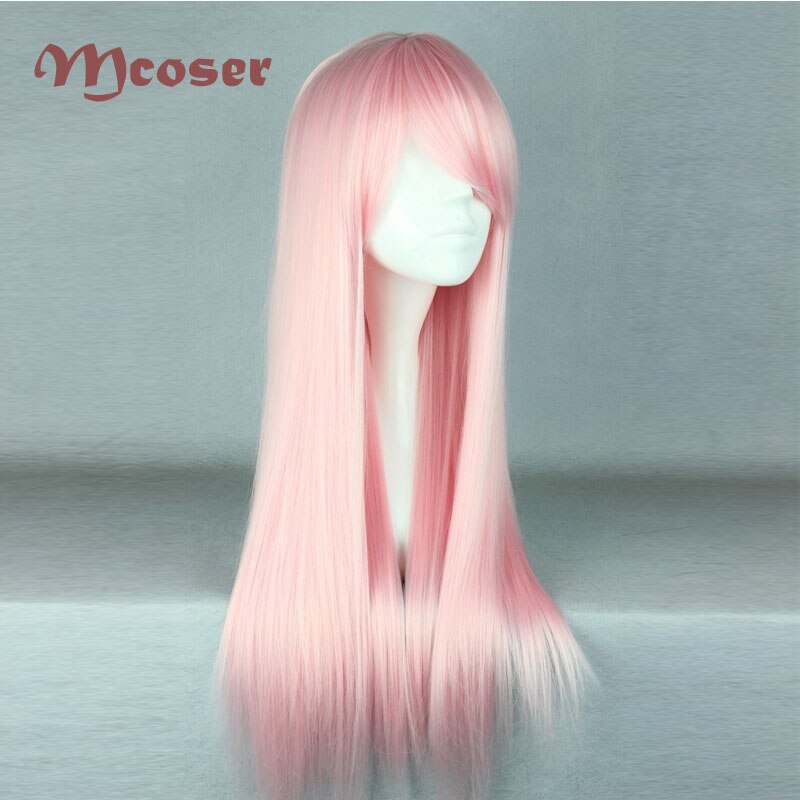 Mcoser 70cm lang lys pink paryk syntetisk 100%  højtemperatur fiber hår paryk -349a