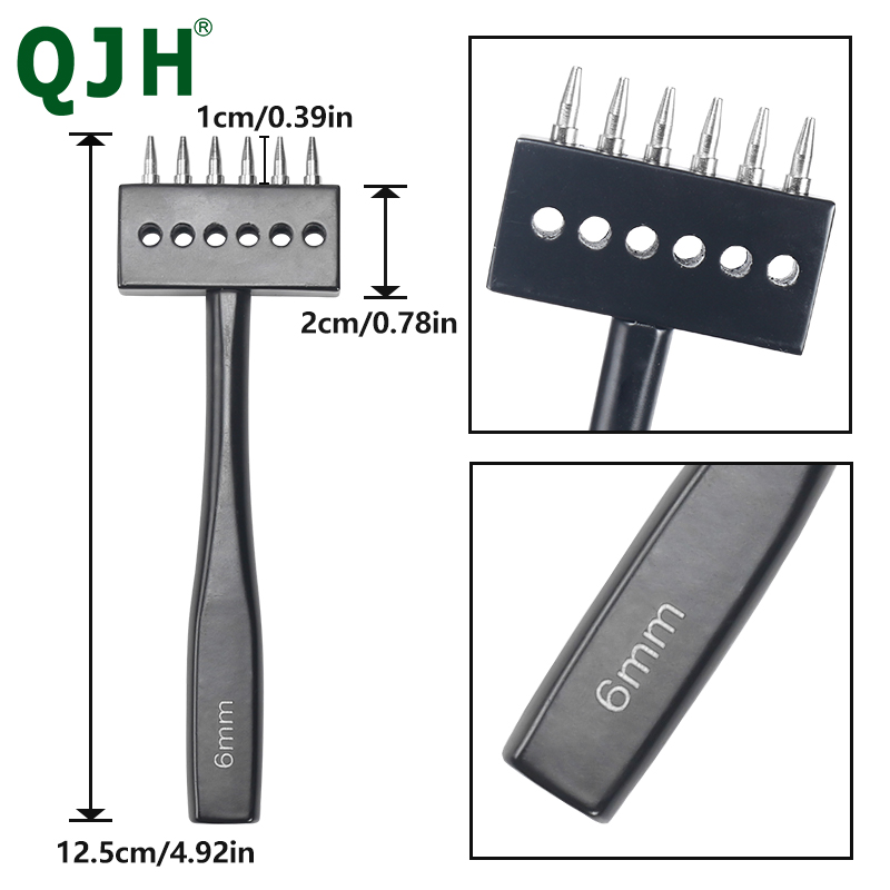 Leather Hole Punch Craft, Round Hole DIY Sewing Chisel Leather Working Tool, 4 5 6mm Spacing Leather Hole Punch, 2/4/6/Holes