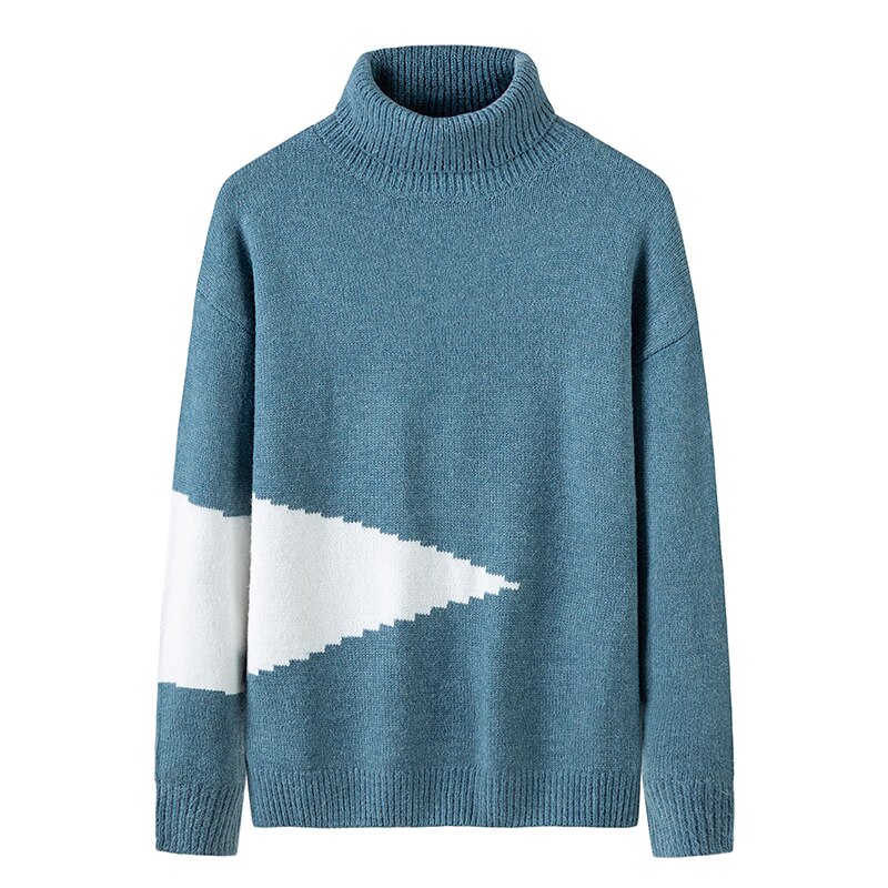 Huncher herr polotröja herr höst vinter slim fit stickad tröja med hög krage patchwork polokragar svarta tröjor för herr