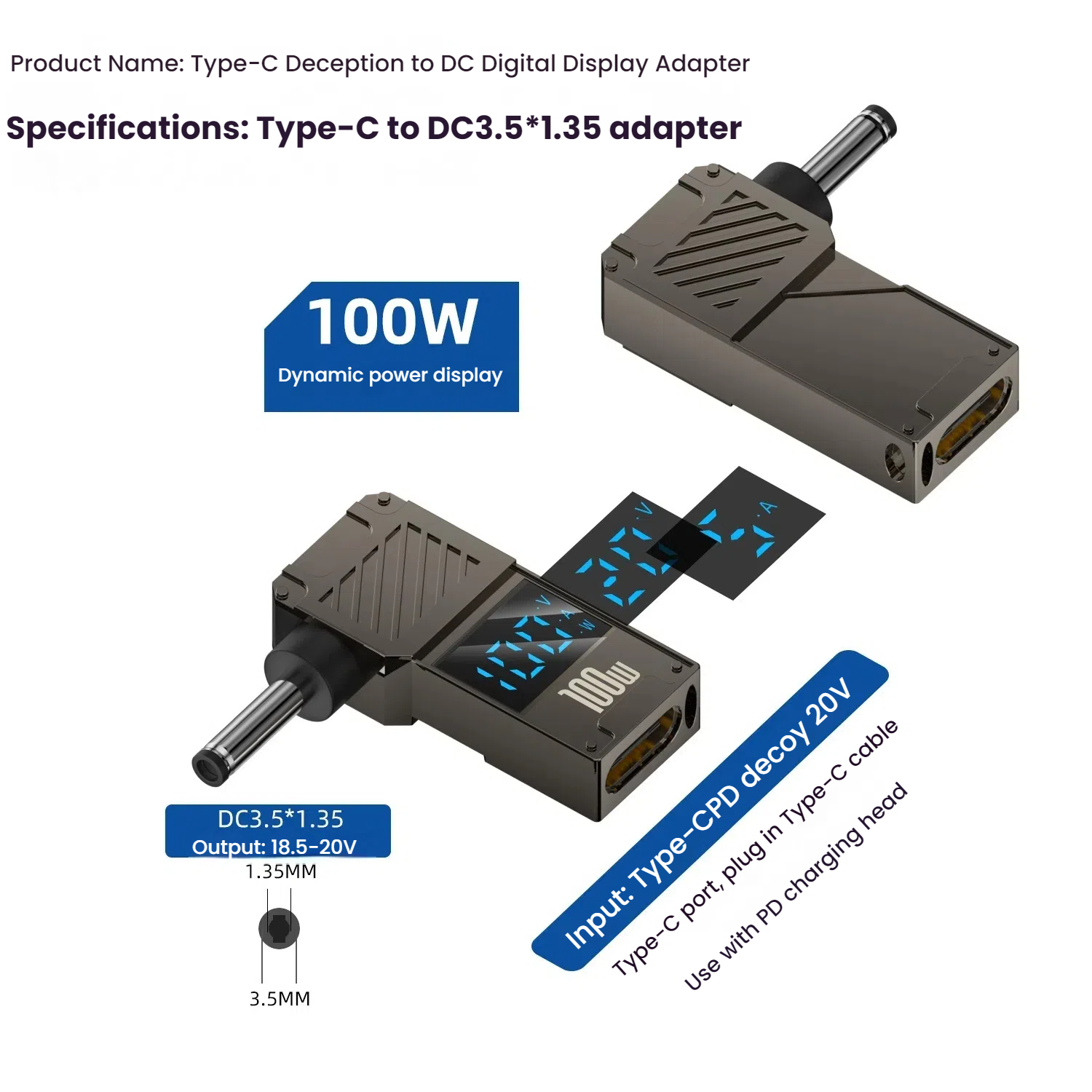 PD 100W Ładowarka do laptopa Adapter 5A 20V Złącze żeńskie Typ-C do DC Męskie Wtyczka Konwerter Do Lenovo/HP/DELL: Mięta