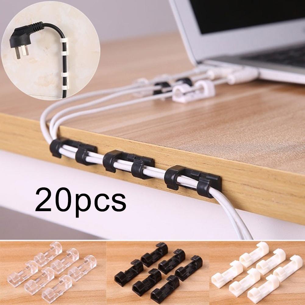 20pcs Self-Adhesive Cable Clips Cable Organizer Clips Cord Management Wire Holder Power Cords Charging Lines USB Cable Winder
