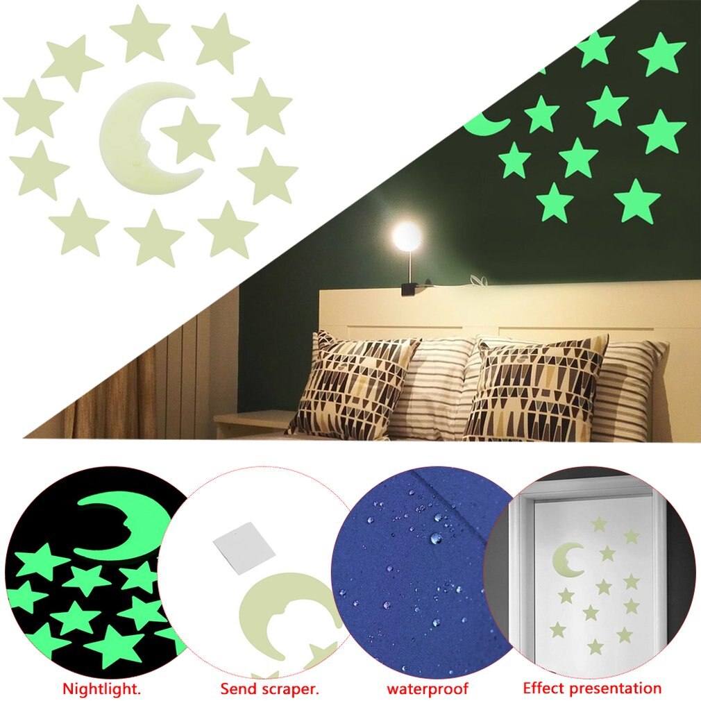 Stelle Luna incandescenza Stile in il buio FAI DA TE Luminoso Fluorescente Adesivo Autoadesivi Della Parete casa Camere Dei Bambini telecamera Da Letto Decorazione Della Parete