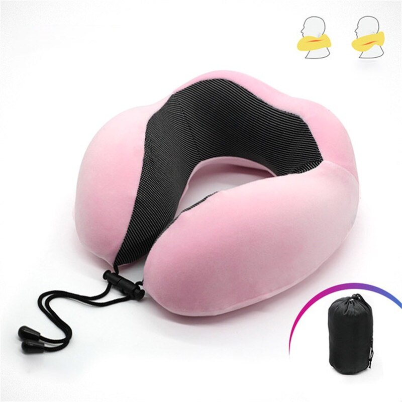 U-Vormige Traagschuim Nek Kussens Zachte Trage Rebound Ruimte Reizen Kussen Effen Nek Cervicale Gezondheidszorg Beddengoed Kussen Met tas