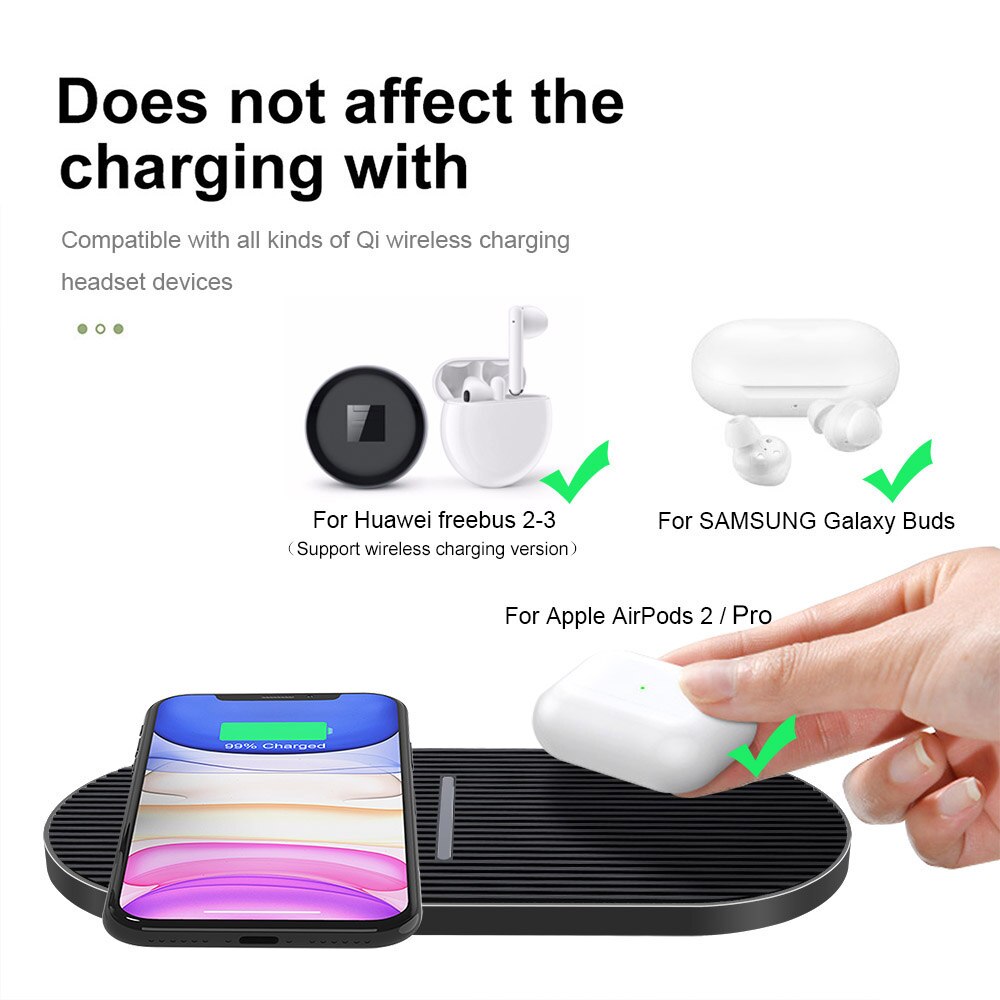 2 In 1 Qi Draadloze Oplader Voor Iphone 11 Xs Xr X 8 Airpods Pro 20W Dual Snel Opladen pad Voor Samsung S20 S10 Knoppen Huawei Xiaomi