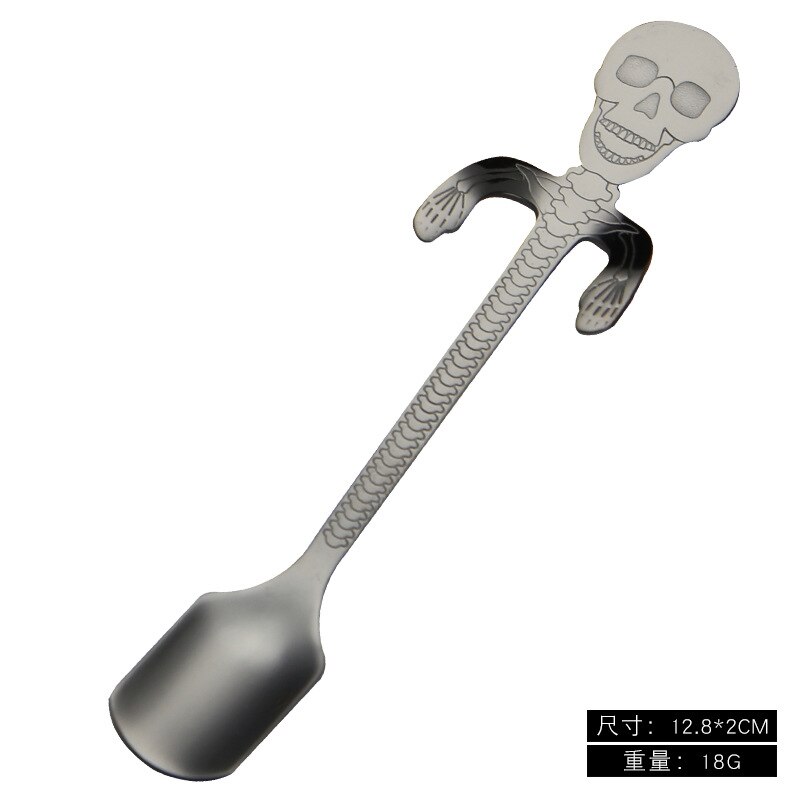Skull Bone Scoop Coffee Spoon Stirring Teaspoon Tea Spoon Dessert Spoon Tableware Small Mini 304 Stainless Steel Human Skeleton: black
