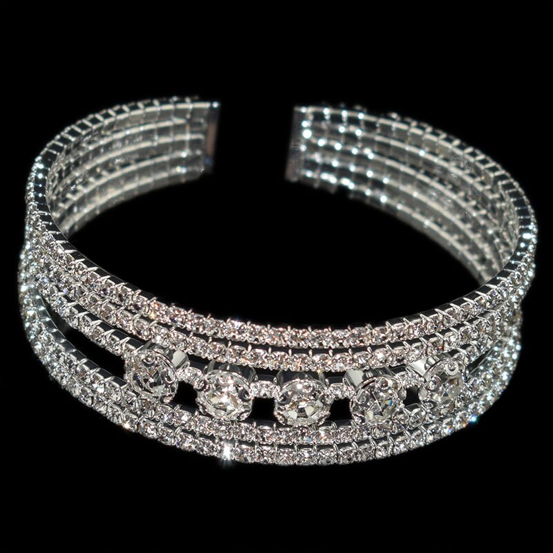 Crystal Parel Opening Armbanden Armbanden Voor Vrouwen Gold Verzilverd Stretching Armbanden Pulseras Mujer Sieraden: 7-Silver-5Row