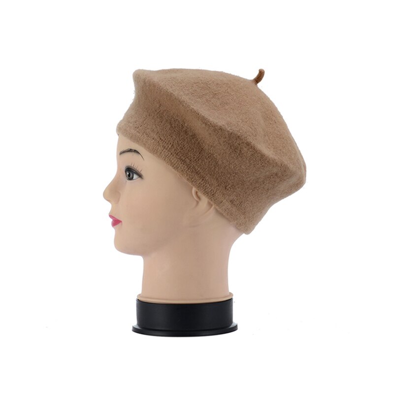 Fransk stil vintage baby kid piger uld blød vinter varm almindelig baret hue hatbd 0039: Kamel