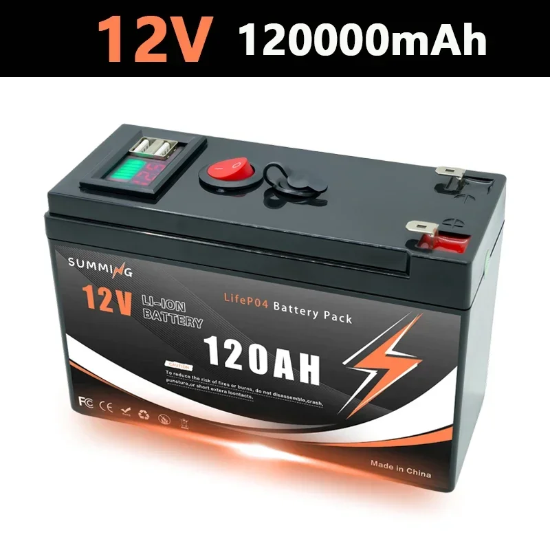 LiFePO4 12V 150Ah wiederaufladbare Lithiumbatterie mit integriertem BMS, für Spielzeug, Solarmodule, Fischfinder, Power Wheels️: Silber