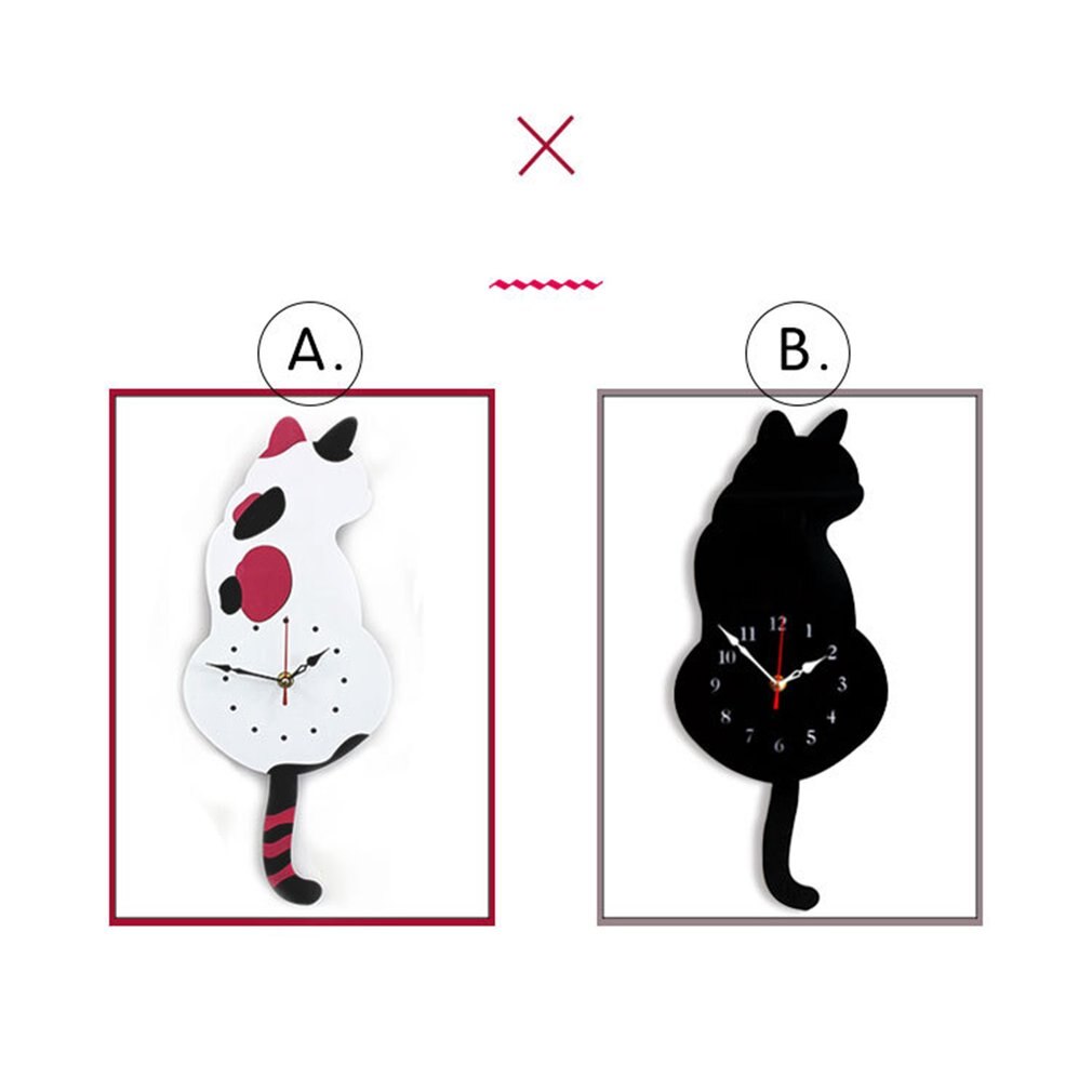 Home Decoration Living Room Wagging Tail Cat Wall Clock Acrylic Wall Clock Modern Cute Cat Clock Move Silence