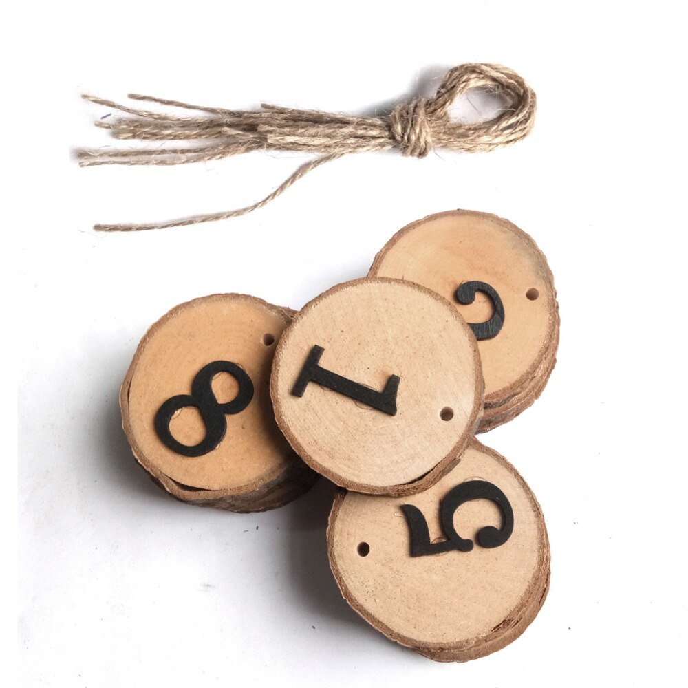 10pcs Round Natural Wood Log Slice Tree Bark 1-10 Table Numbers For Wedding Centerpiece Hanging Decor