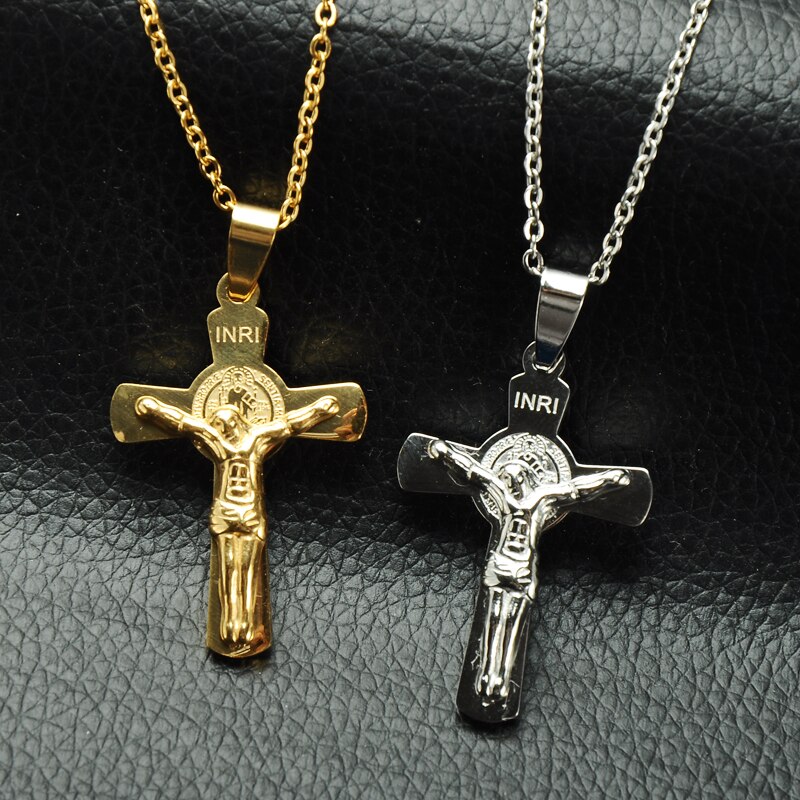 316L Roestvrij Staal Inri Jesus Cross Crucifix Hanger Ketting Voor Mannen Vrouwen Religieuze Sieraden