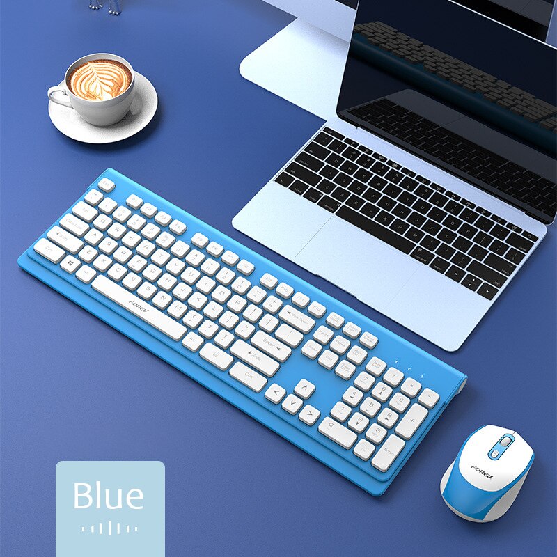 Eaor Universele 2.4G Draadloze Toetsenbord Muis Combo Slim Portable 104 Key Mute Gaming Office Toetsenbord Muis Set Lange Batterij leven: Blauw
