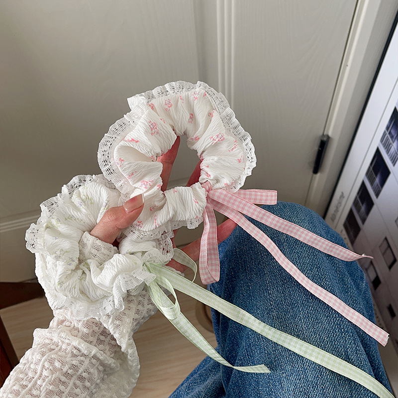 Nova primavera/verão floral grande scrunchie ballet-estilo tecido banda scrunchie renda doce de alta qualidade cabeça corda faixa de couro cabelo a