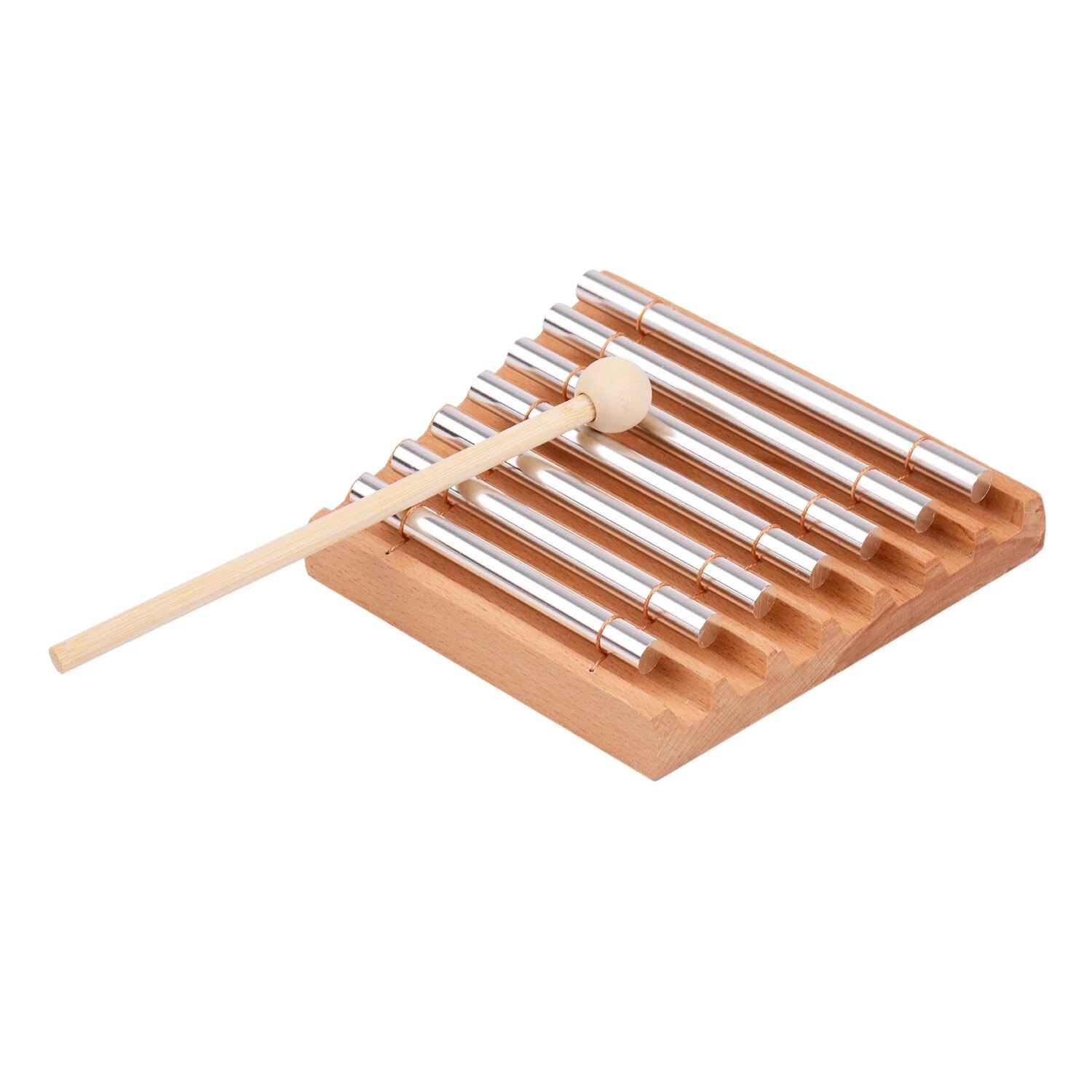 Meditation Chime Classroom Wooden With Mallet Percussion Instrument Reminder Bell With Mallet For Prayer Musical Chime Wood: 7 Tone